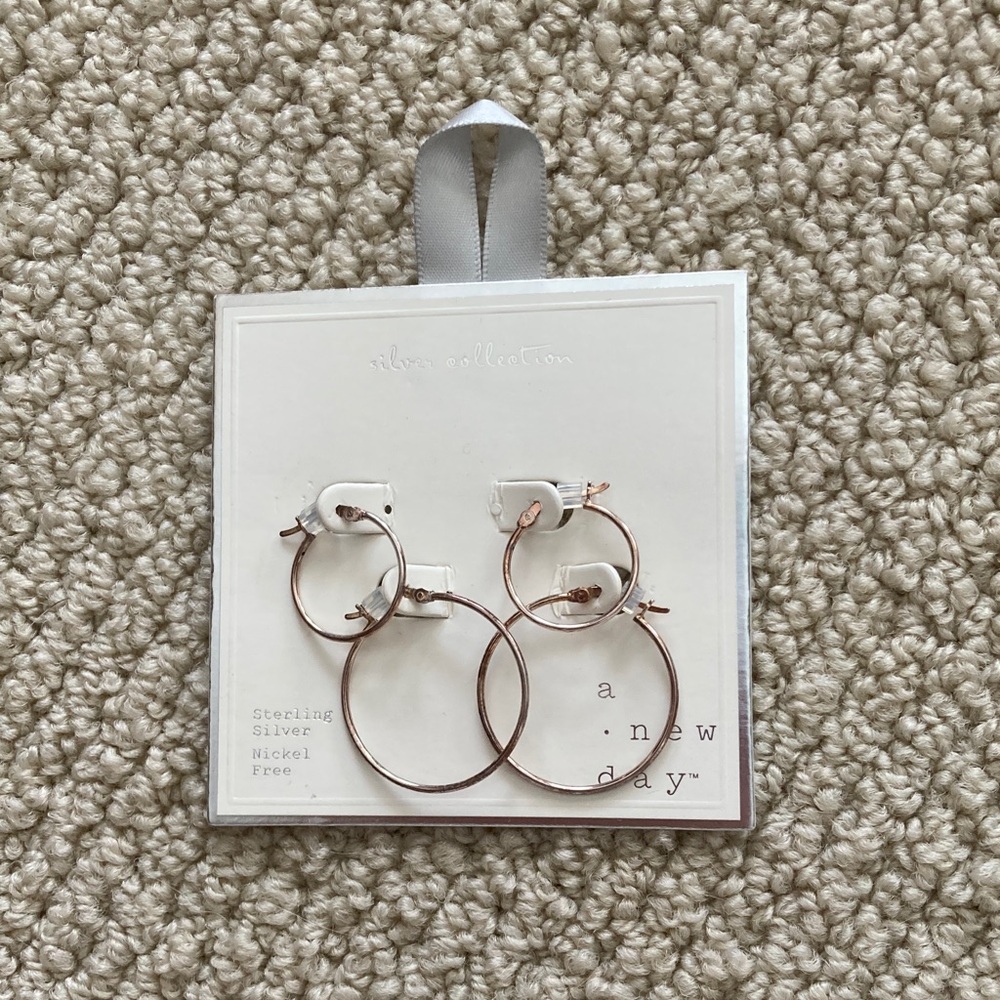 NEW A New Day Sterling Silver Hoop Earrings Two Pack *Minor tarnishing NIB